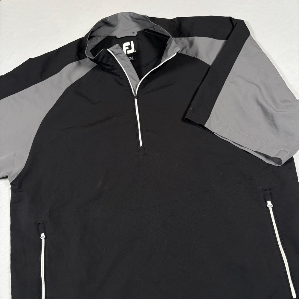 FootJoy Windbreaker Mens Large Half-Zip Black Grey Short Sleeve Golf Jacket